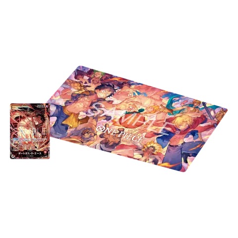 Official product image: Official Playmat & Card Set — Flame-Flame Fruit Battle Edition (オフィシャルプレイマット＆カードセット-メラメラの実争奪戦Edition-)